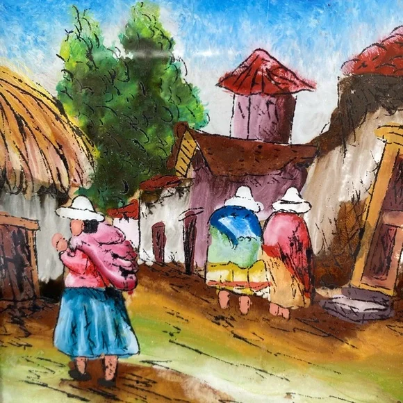 Vintage scene signed by c morit Peruvian folk art - Picture 2 of 7